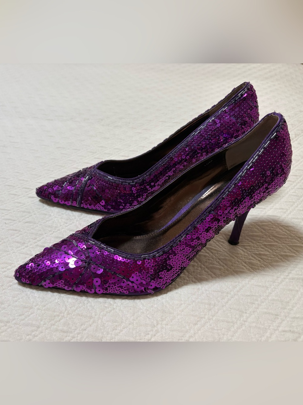 Women's Purple Sequin Pointed-Toe Heels